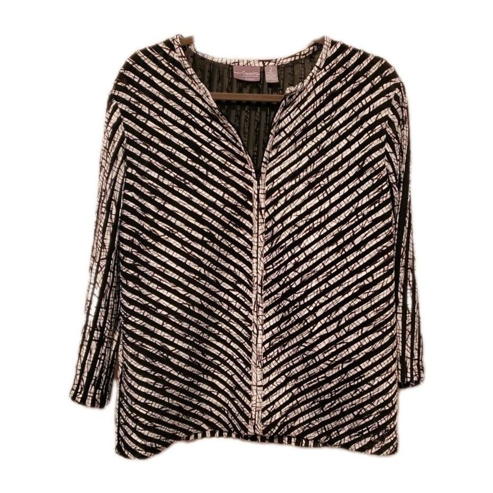 CHICOS TRAVELERS Large Black White Jacket Semi Sheer Zip Classic Vacation Mesh 2